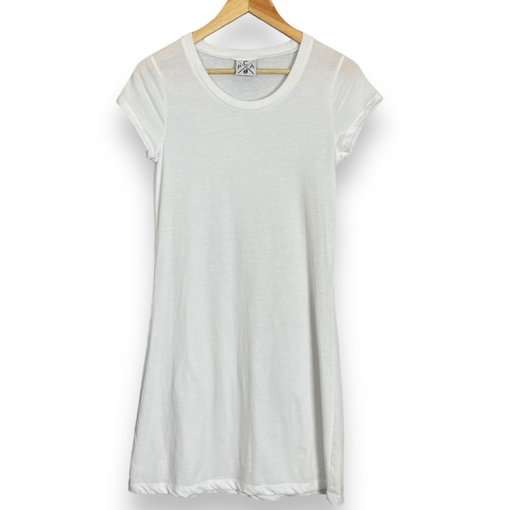 White T-Shirt Dress‎ Short Sleeves Round Neck PCA Casual Sporty Mini Scoop Neck
